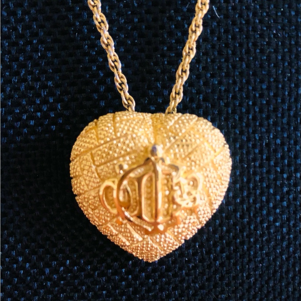 Vintage Christian Dior 16” Puffed Heart Logo Necklace 2” extender original box.